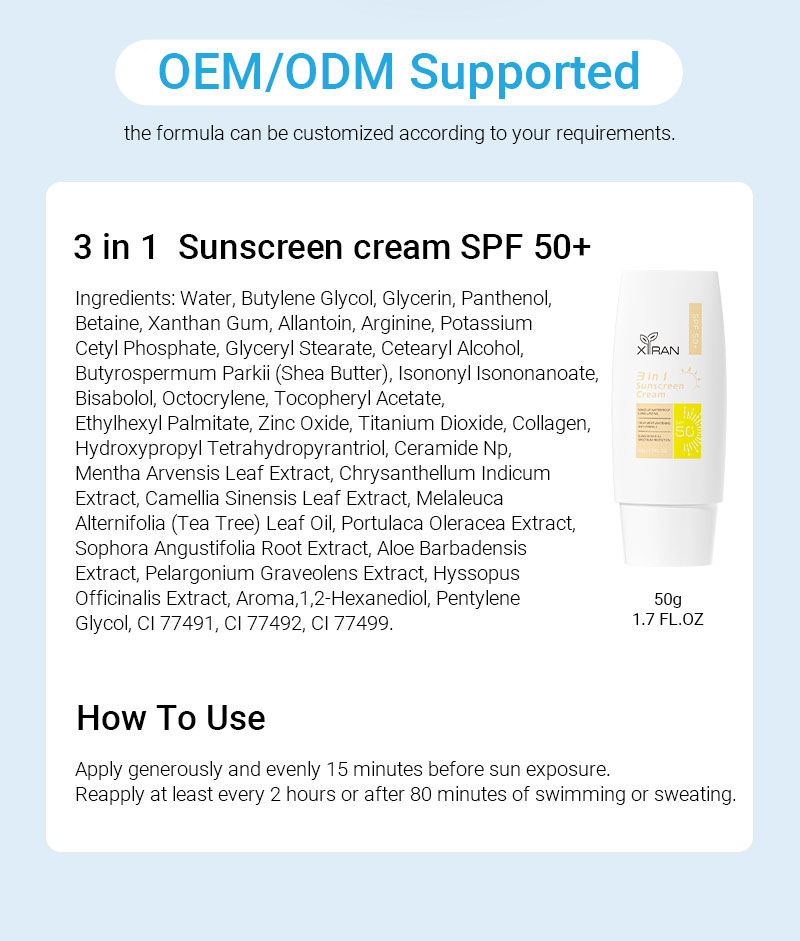 private label 3 in 1 sunscreen cream 50+ spf